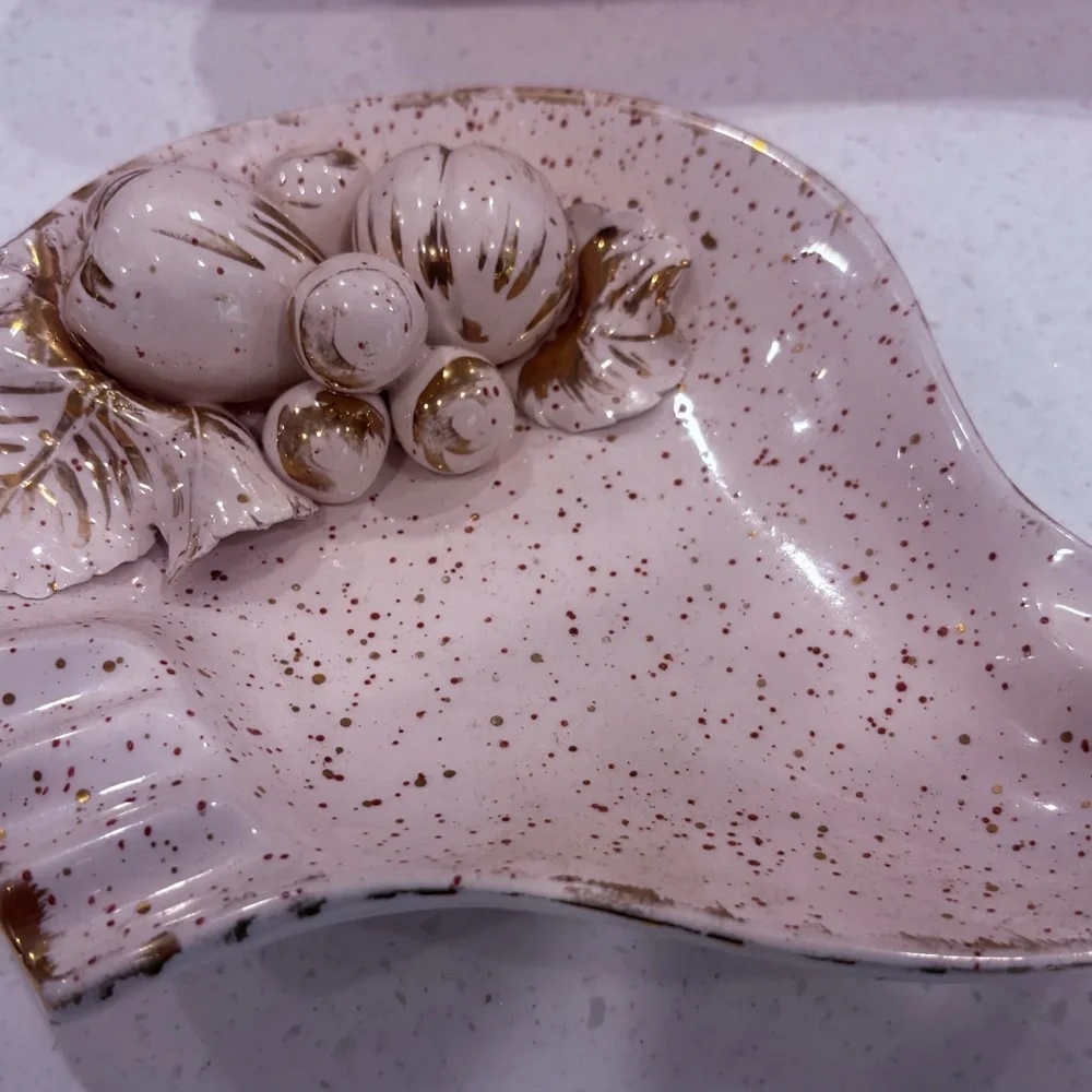 Gorgeous 2 Pc. Mid Century Boomerang Italian Pink Gold Ceramic Pottery Set